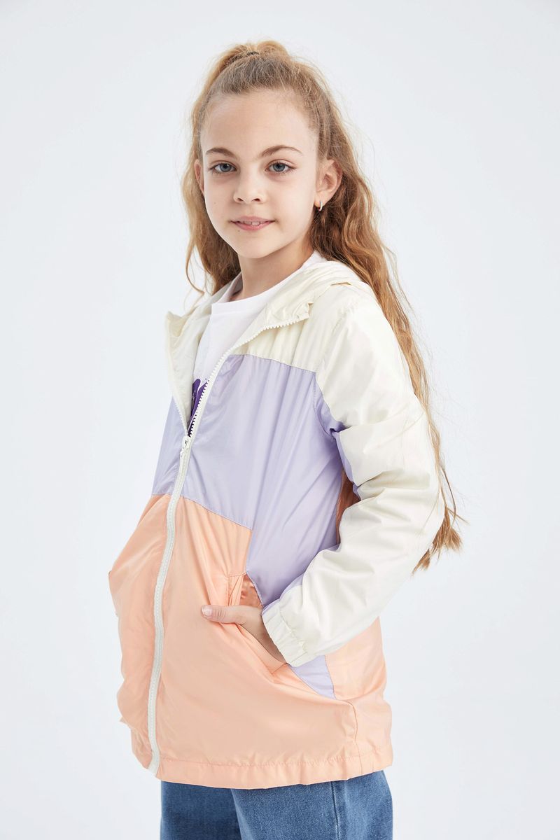 Girl Regular Fit Hooded Long Sleeve Raincoat -Beige