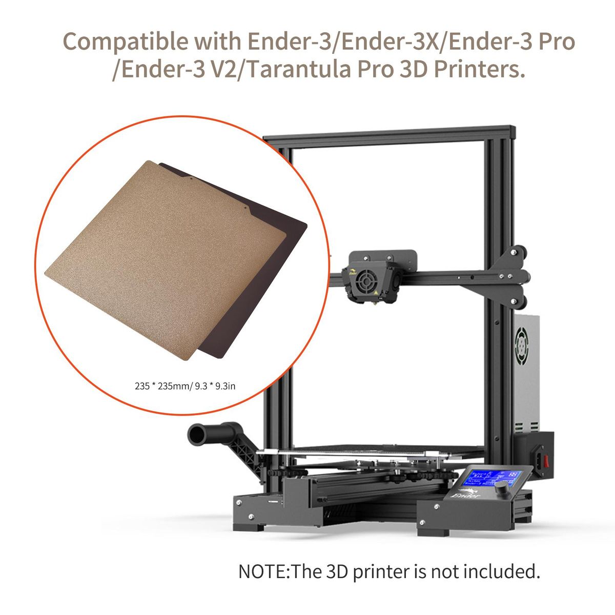 3D Printer Hotbed Spring Steel Sheet PEI Build Platform 235x235mm/9.3x9.3in with Magnetic Backplate Strong Adhesion Compatible with Creality Ender-3/Ender-3X/Ender-3 Pro/Ender-3 V2 TEVO Tarantula Pro 3D Printers