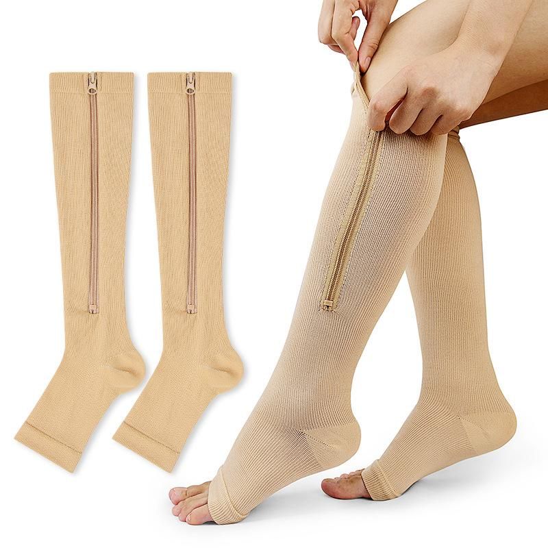 2 Pairs Zipper Compression Socks for Women Open Toe Compression Stockings, Adult