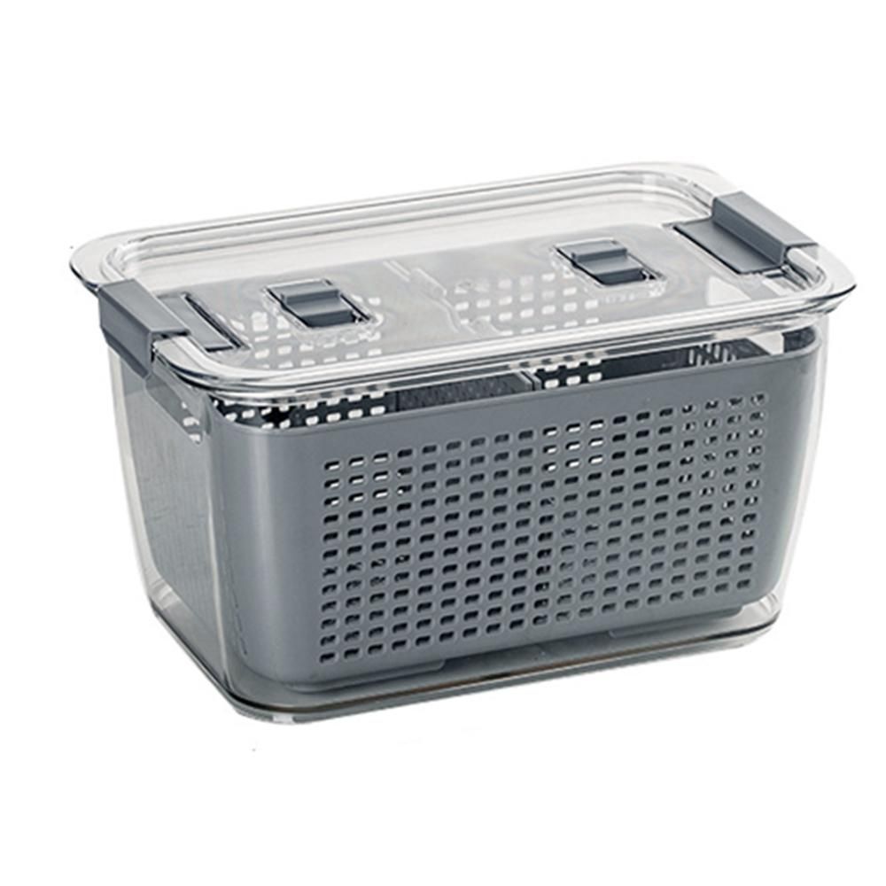 Drain Basket Food Fresh-Keeping Storage Box Plastic Wash Fruit and Vegetable Drain Basket Refrigerator Organizer Gray