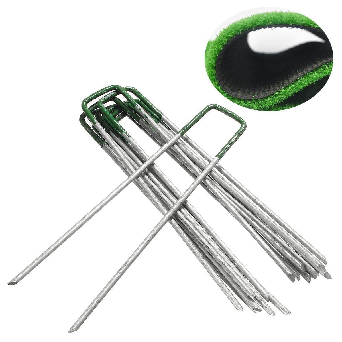 10Pc Green Grass Turf U Shape Pins Metal Galvanised Pegs Staples