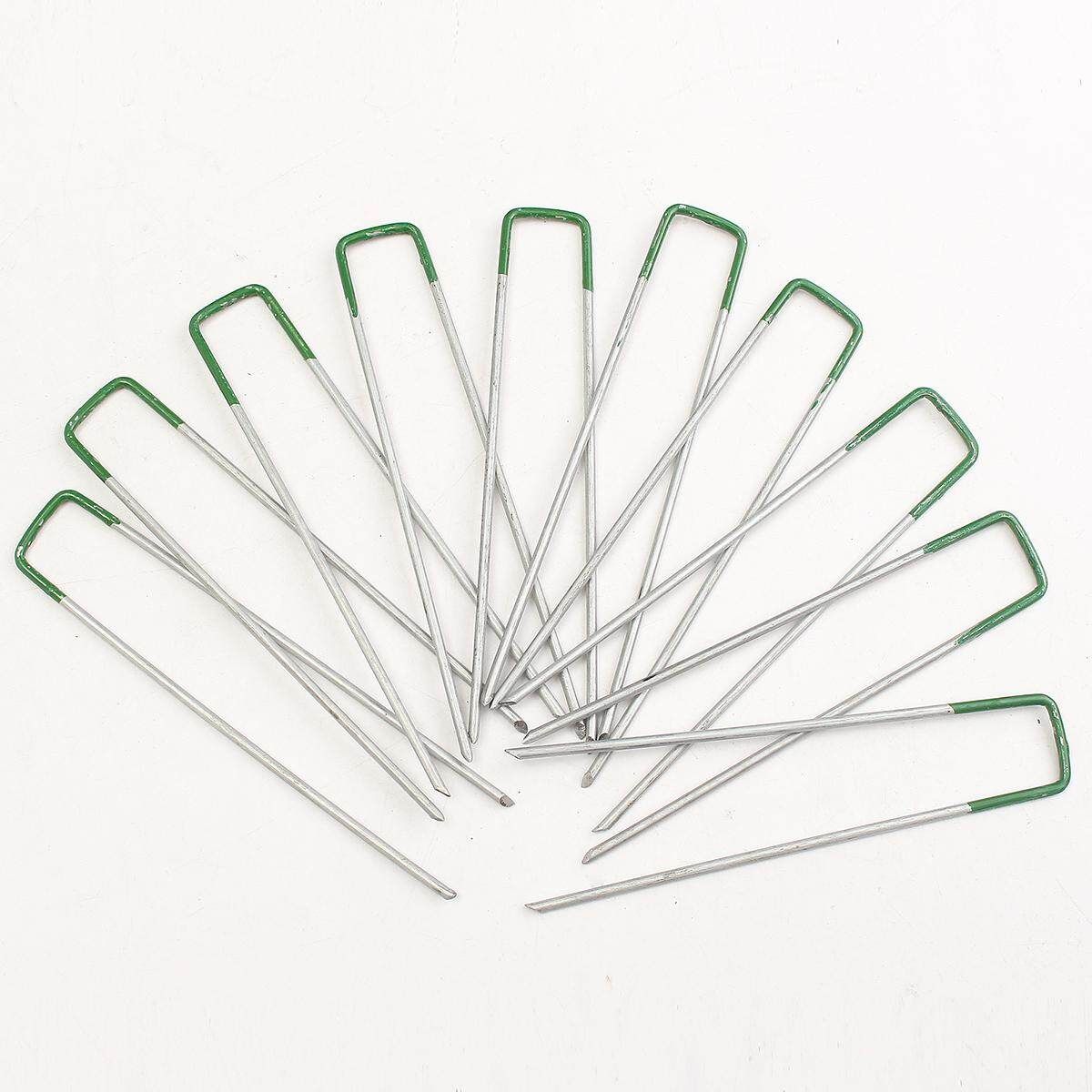 10Pc Green Grass Turf U Shape Pins Metal Galvanised Pegs Staples