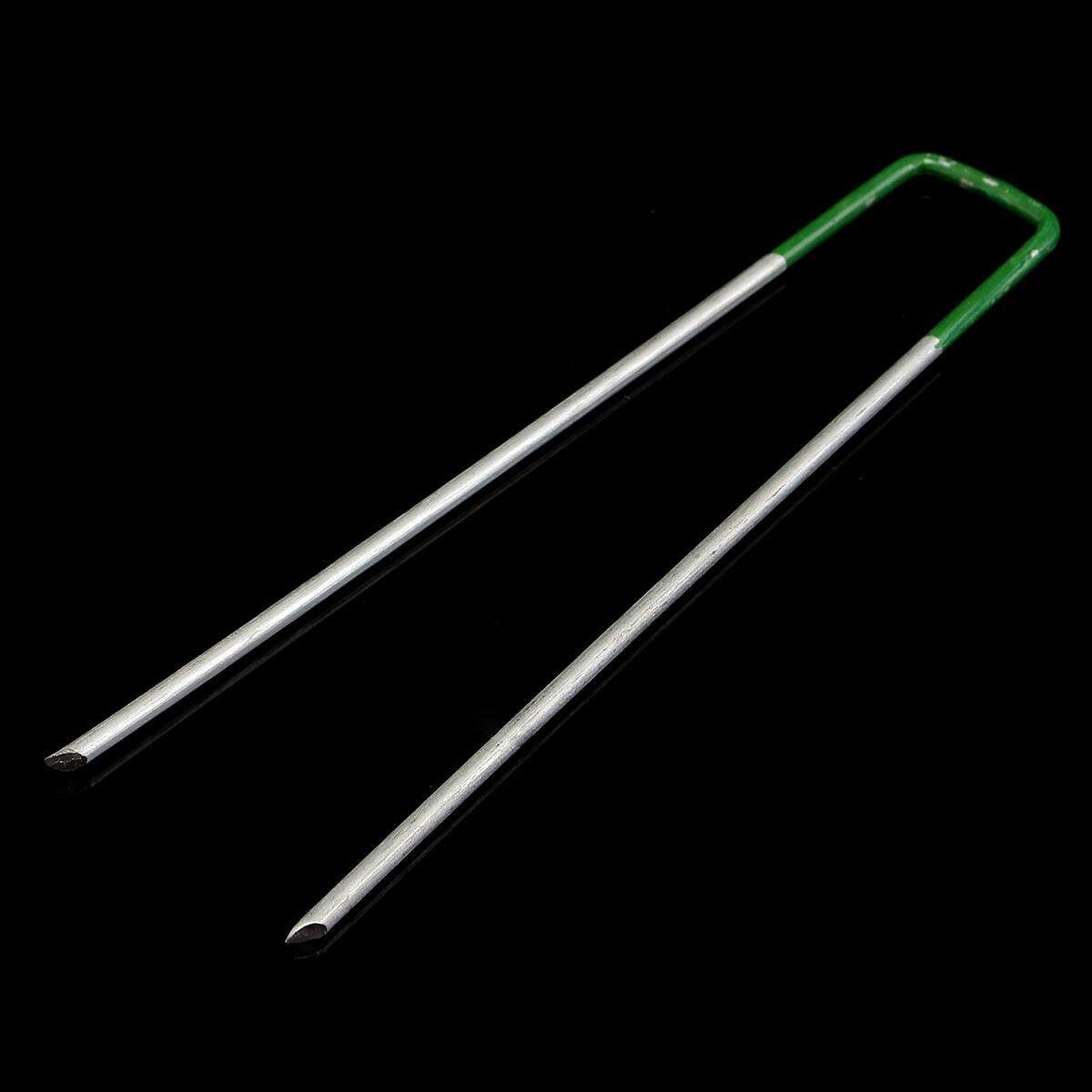 10Pc Green Grass Turf U Shape Pins Metal Galvanised Pegs Staples