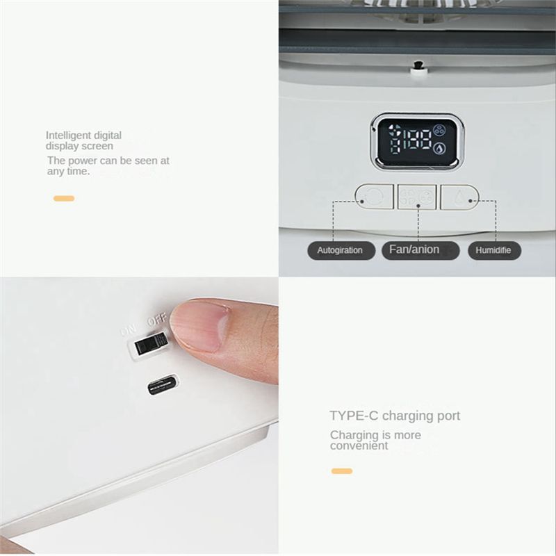 Portable Air Cooler Fan USB Air Cooler Mini Negative Ion Air Conditioning Humidifier Purifier Colorful Lights 4000MAh B