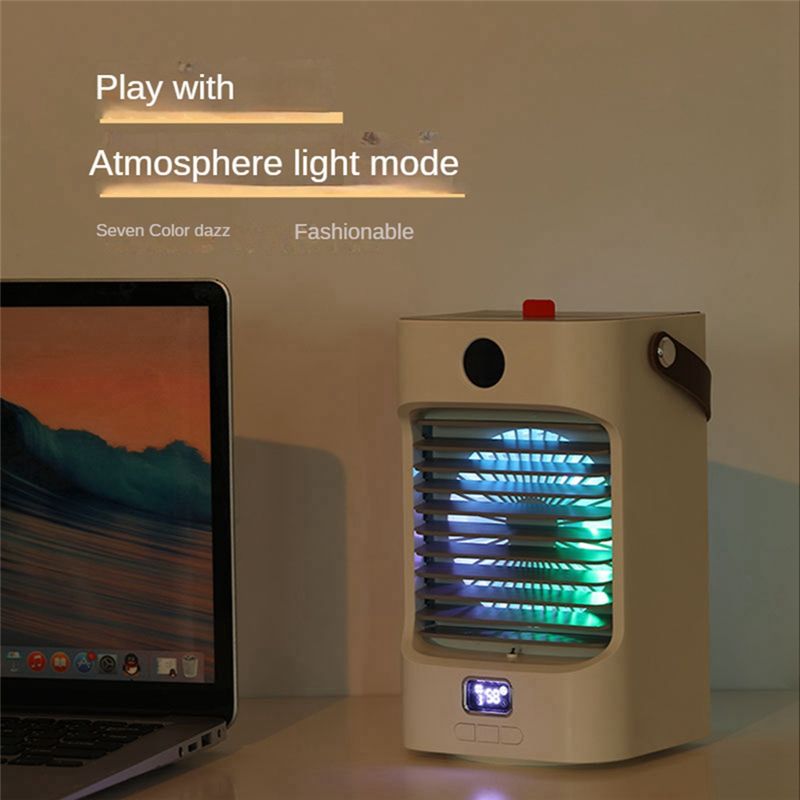 Portable Air Cooler Fan USB Air Cooler Mini Negative Ion Air Conditioning Humidifier Purifier Colorful Lights 4000MAh B