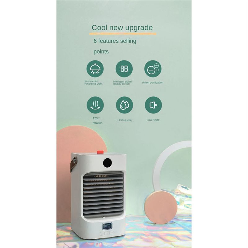 Portable Air Cooler Fan USB Air Cooler Mini Negative Ion Air Conditioning Humidifier Purifier Colorful Lights 4000MAh B