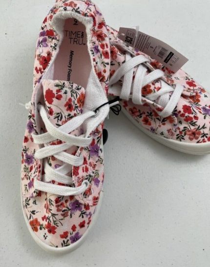 Girls Floral Sneakers With Memory Foam (US 6.5/EUR 37)