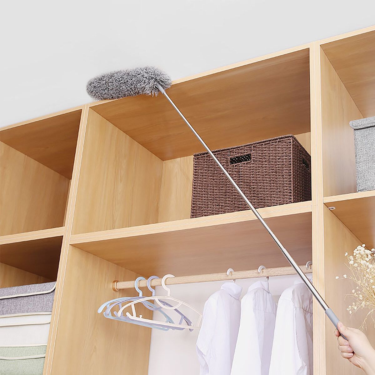 Microfiber Duster Telescopic Pole Washable Roof Cleaning Long Handle For Cleaning Roof, Blinds, Cobwebs,Ceiling Fan, Furniture 2.5m Replacement Head Set