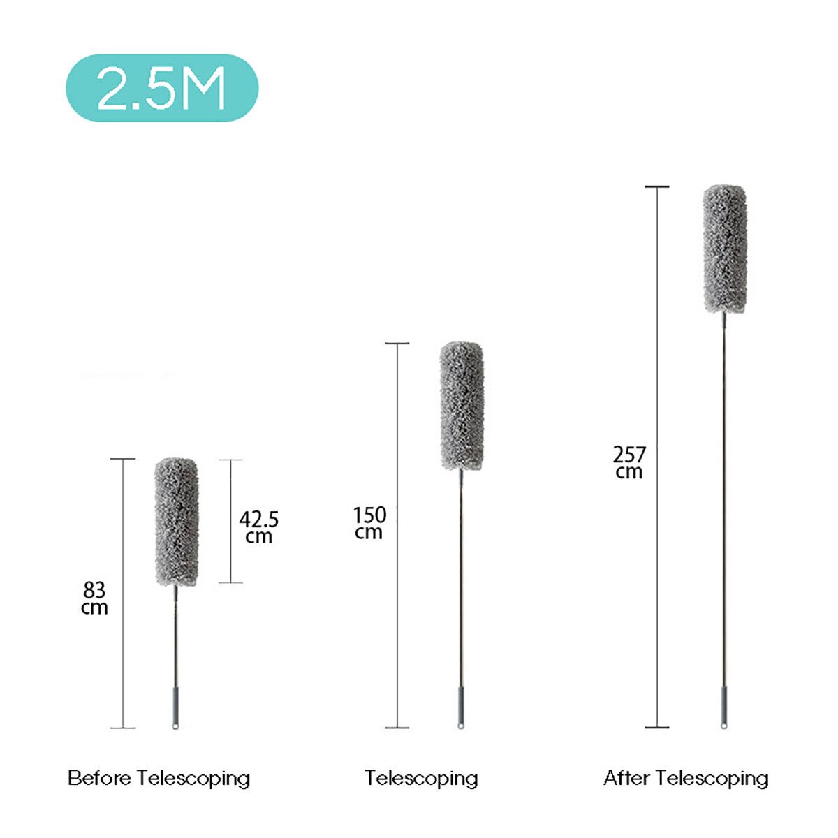 Microfiber Duster Telescopic Pole Washable Roof Cleaning Long Handle For Cleaning Roof, Blinds, Cobwebs,Ceiling Fan, Furniture 2.5m Replacement Head Set