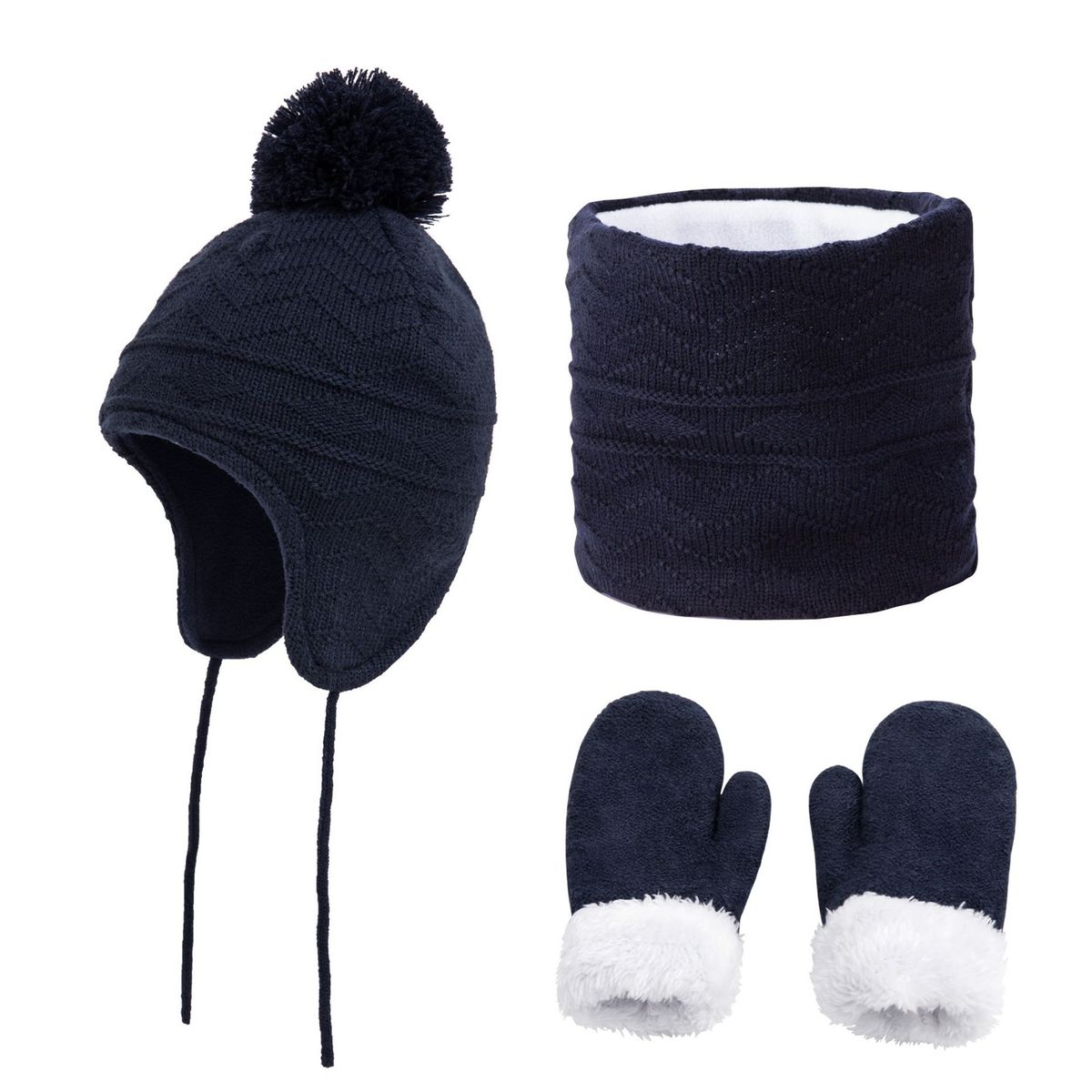 LAOdou 1 Set Hat Circle Scarf Gloves Fashion Pattern-Navy Blue