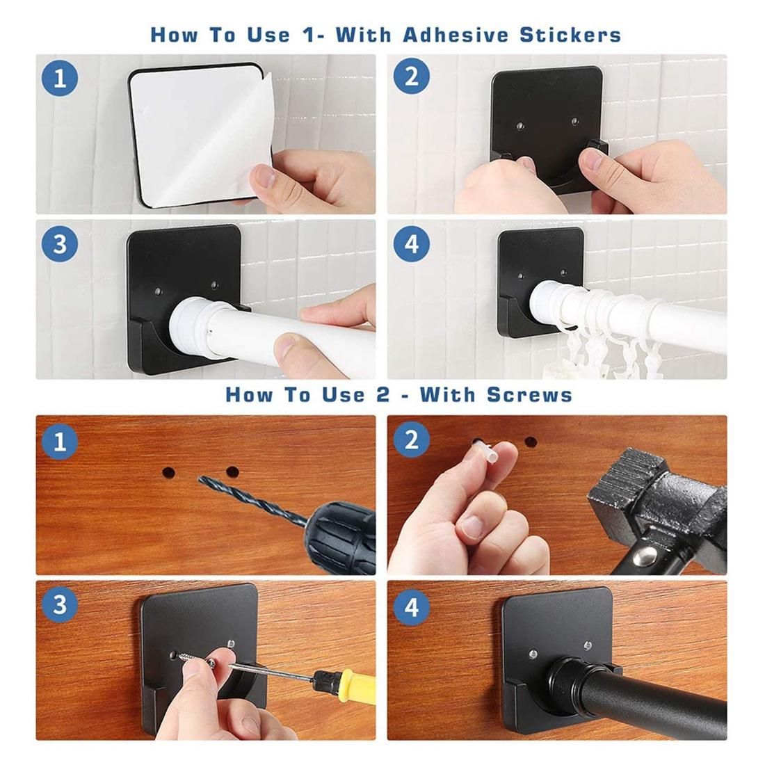 Shower Curtain Rod Holder Curtain Pole Brackets for Bathroom