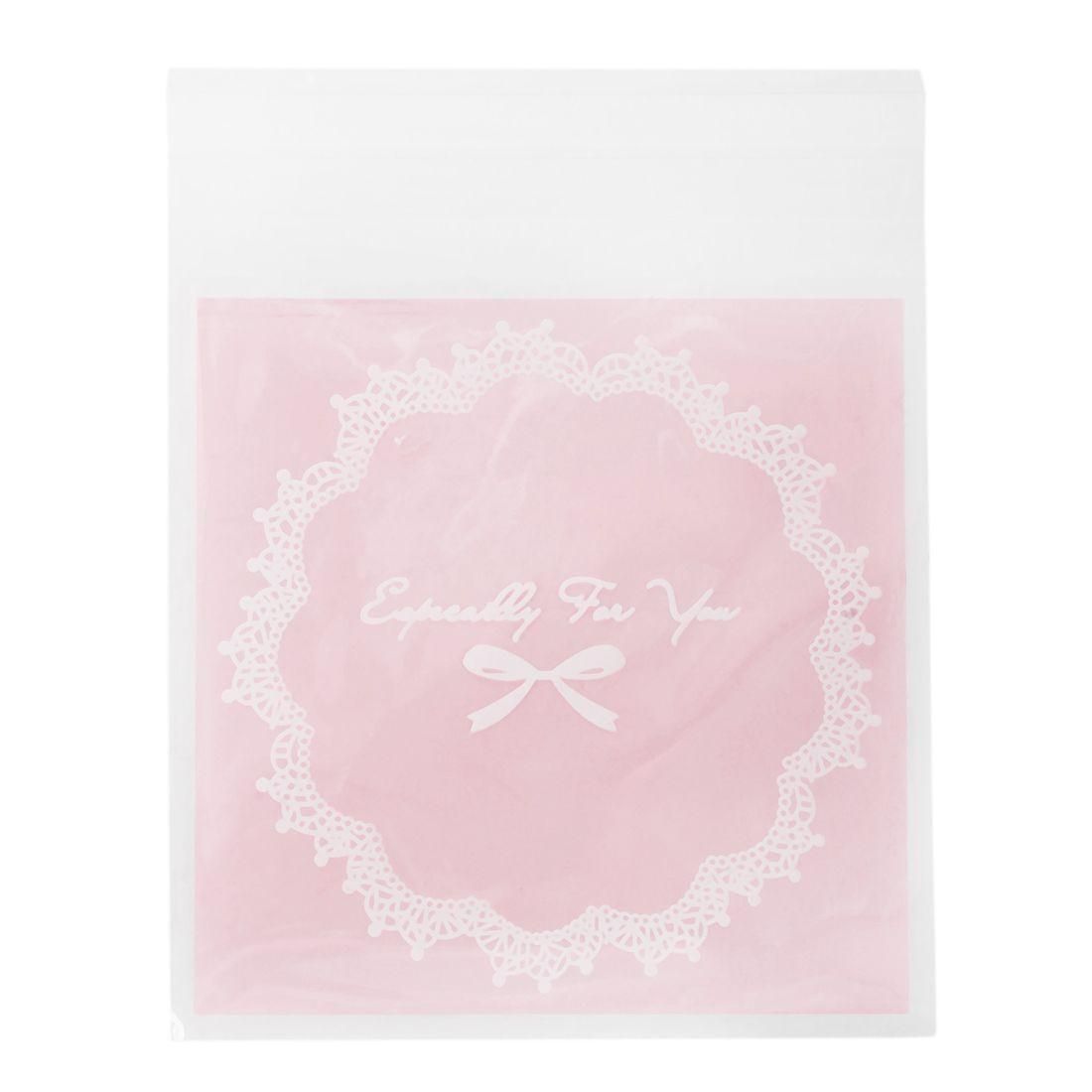 50pcs 10x10cm Cookie packaging lace candy self-adhesive plastic bags for biscuits snack baking package Pink