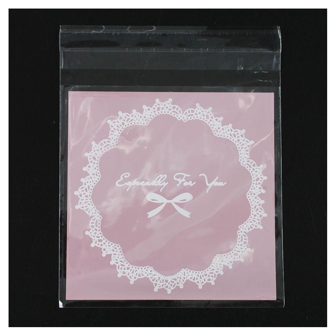 50pcs 10x10cm Cookie packaging lace candy self-adhesive plastic bags for biscuits snack baking package Pink