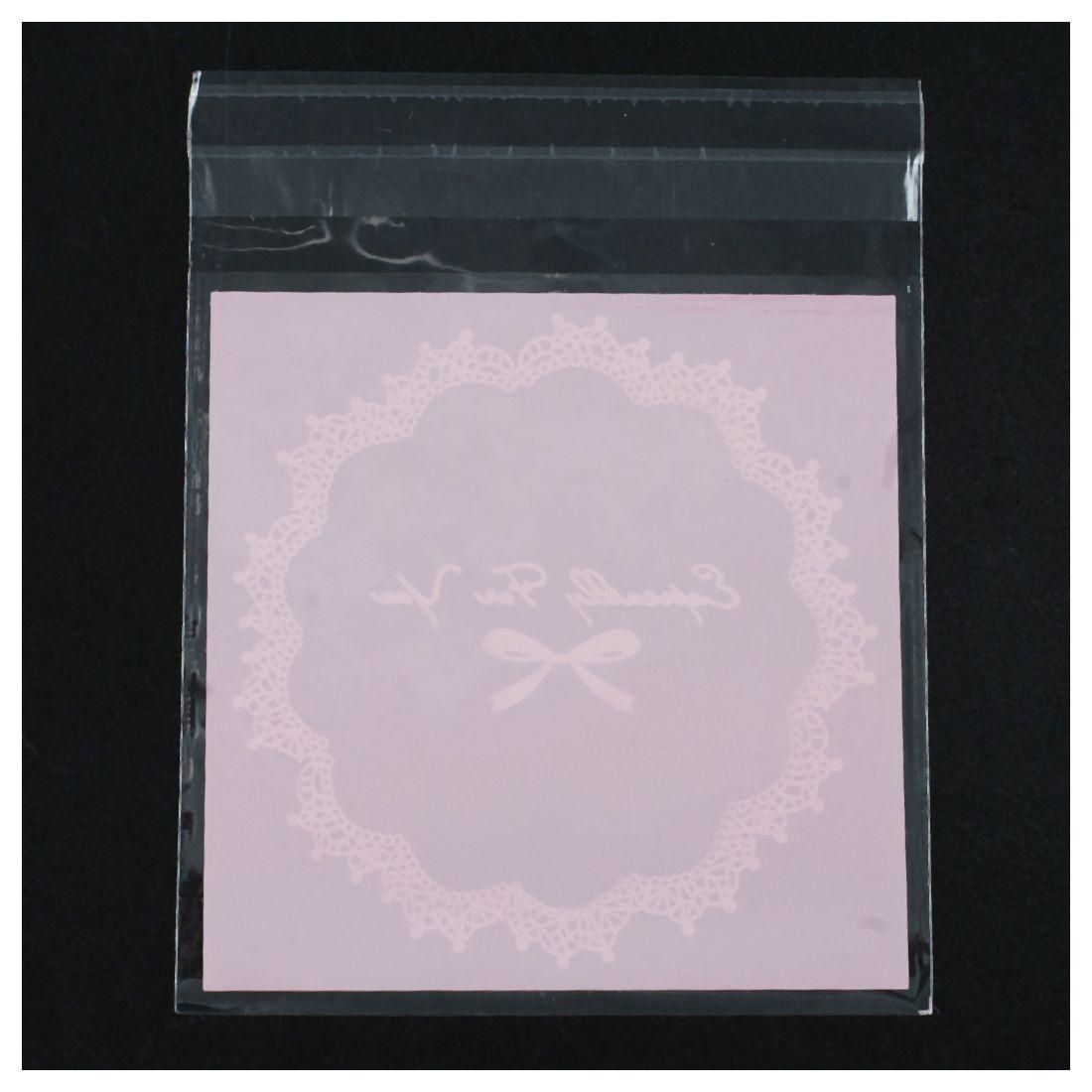 50pcs 10x10cm Cookie packaging lace candy self-adhesive plastic bags for biscuits snack baking package Pink
