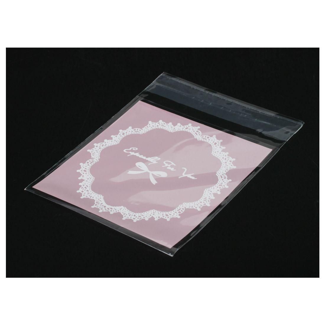 50pcs 10x10cm Cookie packaging lace candy self-adhesive plastic bags for biscuits snack baking package Pink