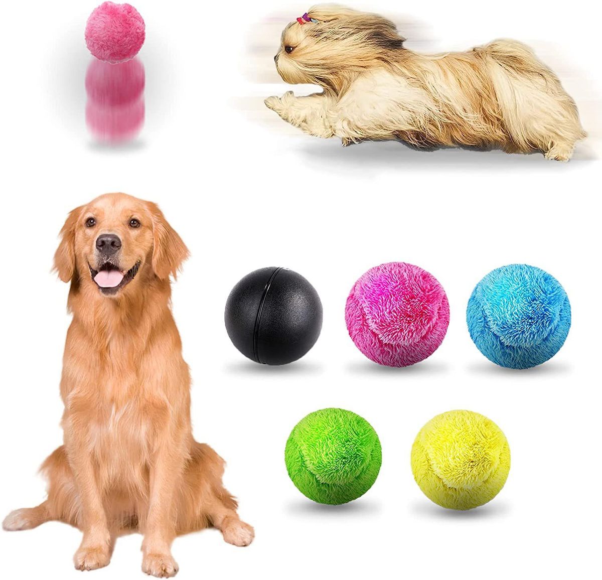 Cross-border fur ball sweeping robot automatic vacuum cleaner dog plush toy electric rolling ball pet supplies 1 ball + 4 fur sleeves box packaging