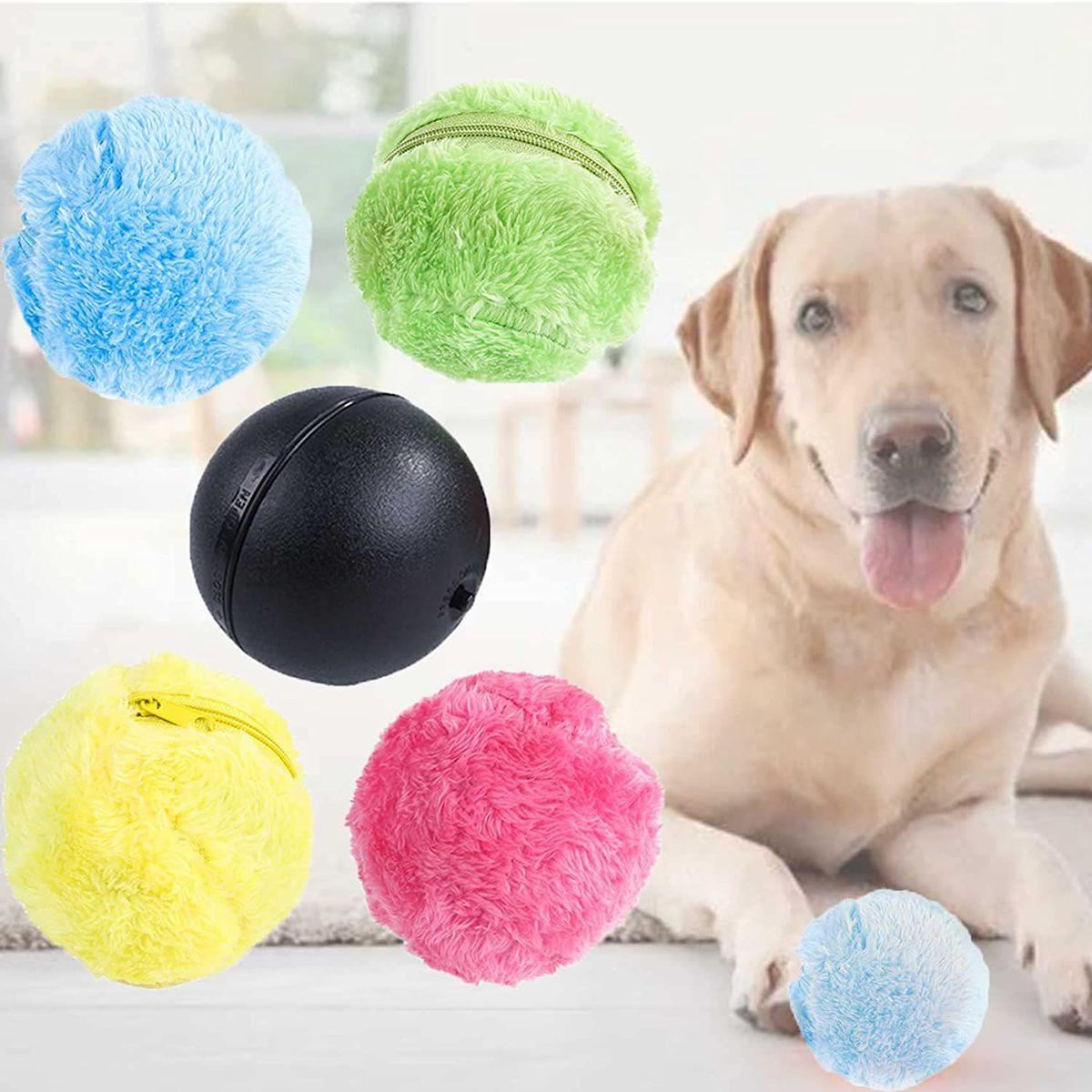 Cross-border fur ball sweeping robot automatic vacuum cleaner dog plush toy electric rolling ball pet supplies 1 ball + 4 fur sleeves box packaging