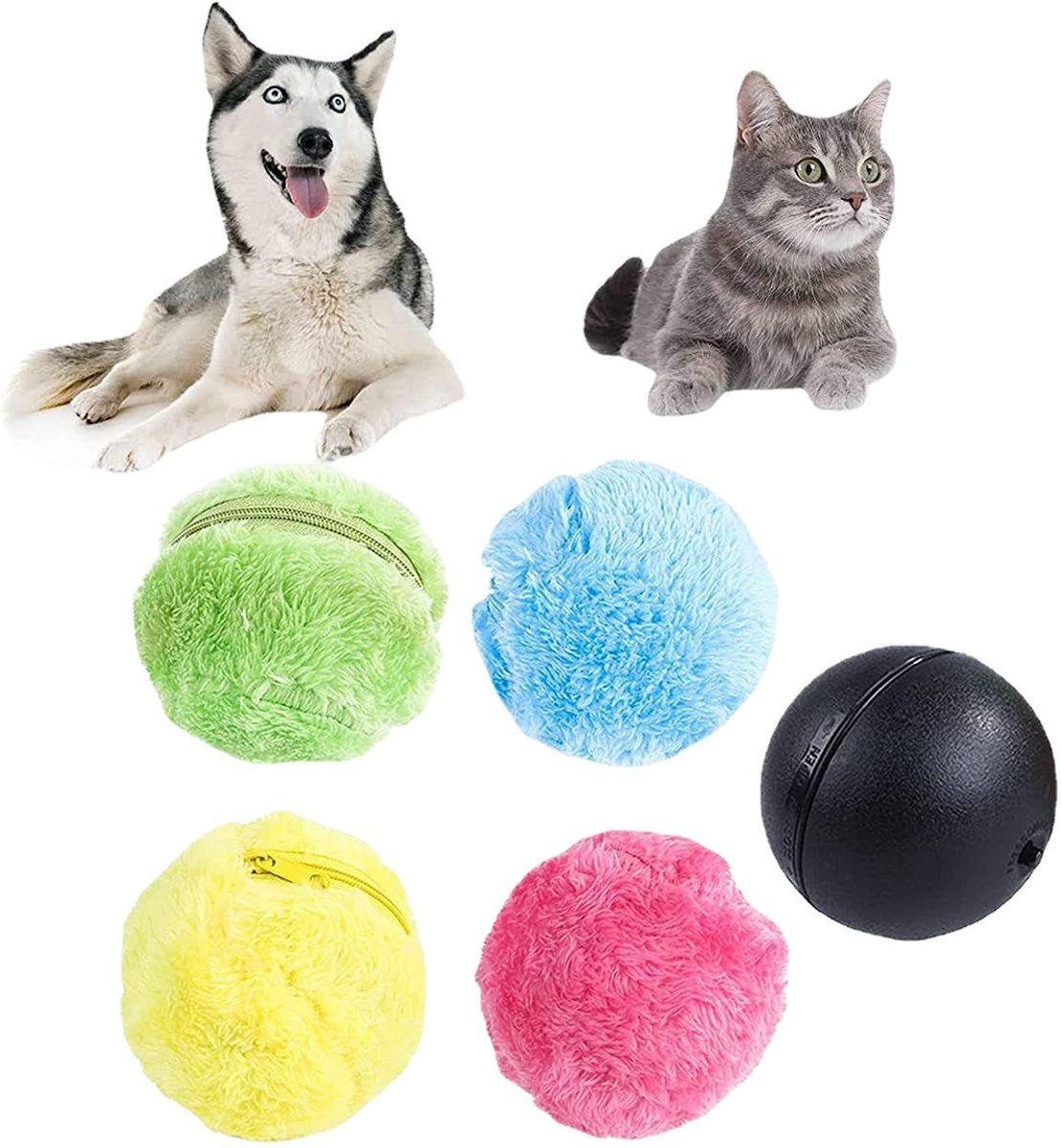 Cross-border fur ball sweeping robot automatic vacuum cleaner dog plush toy electric rolling ball pet supplies 1 ball + 4 fur sleeves box packaging