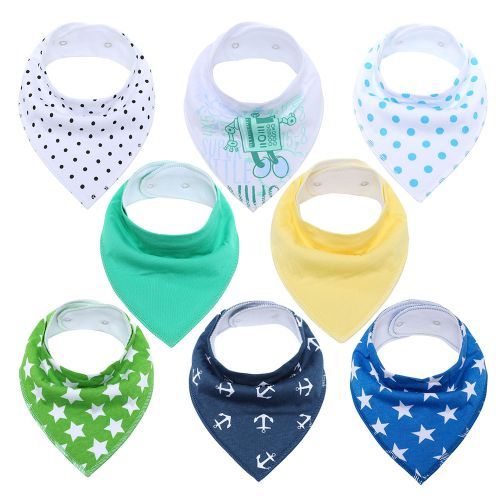 8Pcs Boys &Girls Infant Adjustable Snaps Saliva Bibs