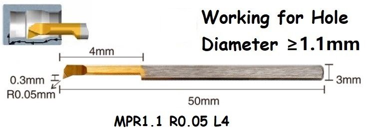 MPR1.1 R0.05 L4 Lathe Turning Tool Tiny Boring Bar