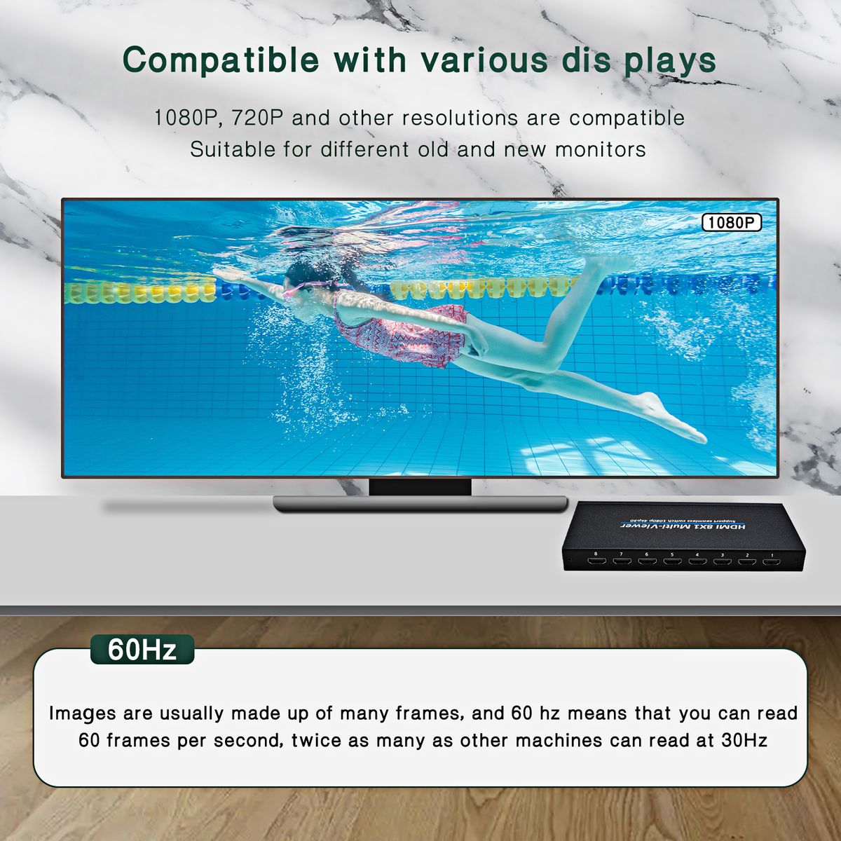 8x1 HDMI 4K Quad Multi-viewer Screen Divider 8 Screen