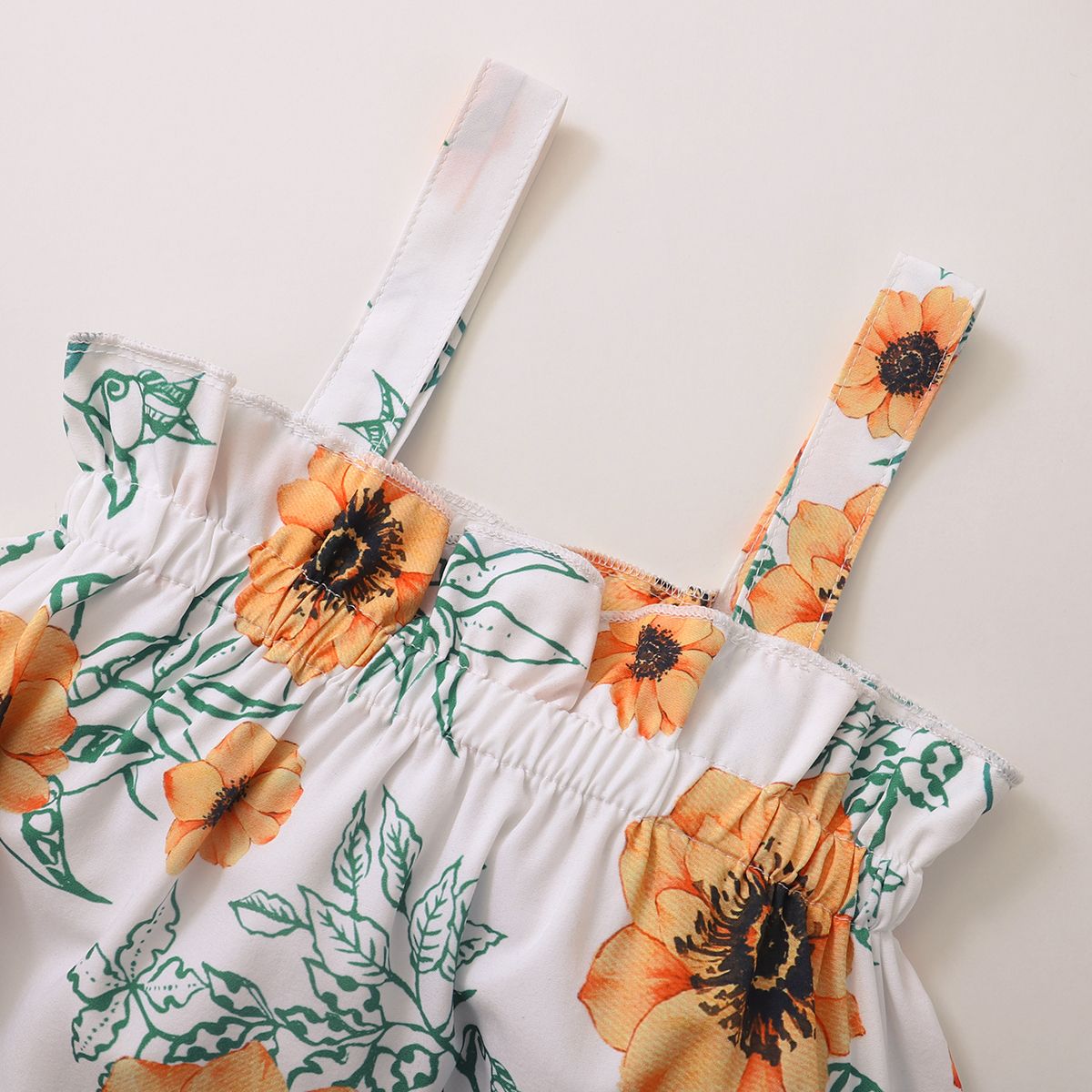 1-5 Years Kid Girl 2PCS Clothes Set Flower Printing Sleeveless Shirt+Shorts