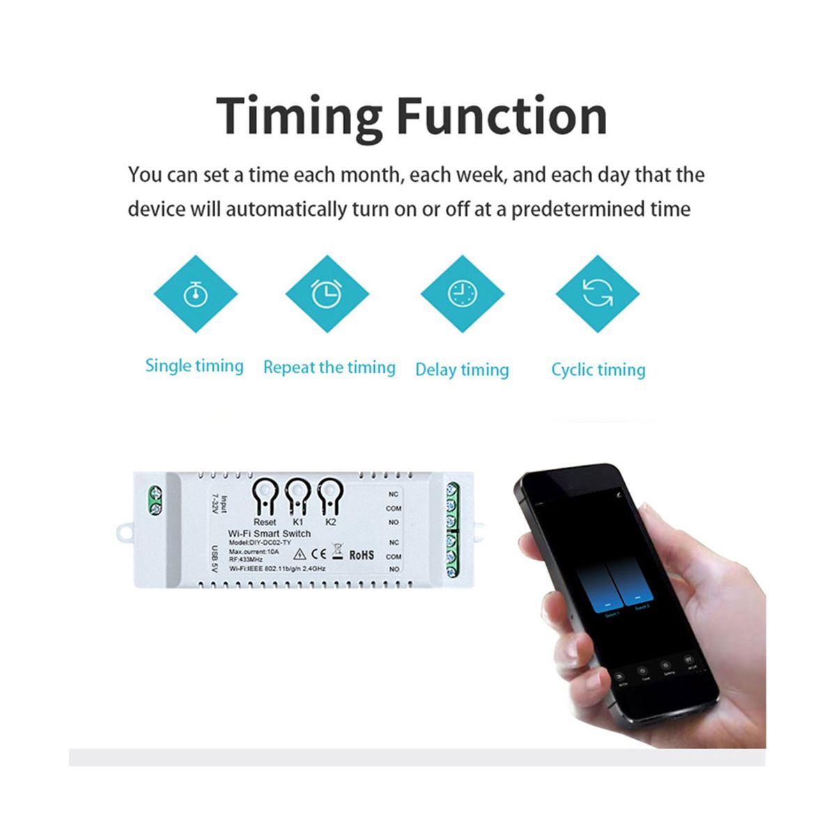 2CH Tuya WiFi Smart Switch DIY Timer 7-32V USB 5V 2.4G
