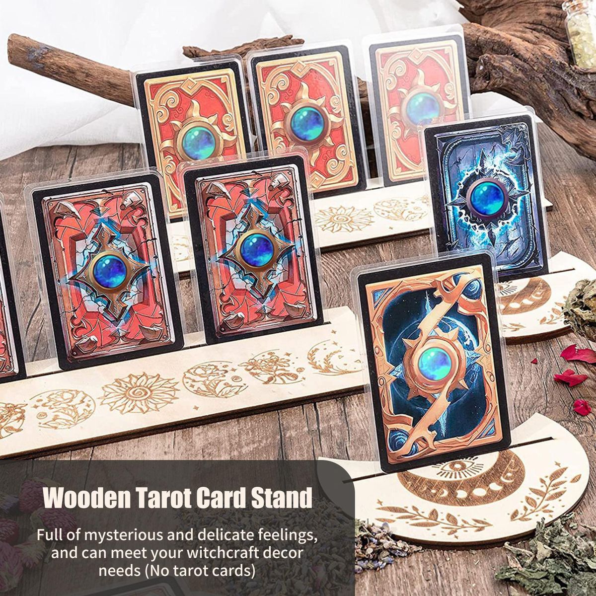 2PCS Tarot Card Stand Wooden Rectangular Moon Shaped Tarot Stand Wood Place Card Holders for Witch Divination Tools Altar Decor