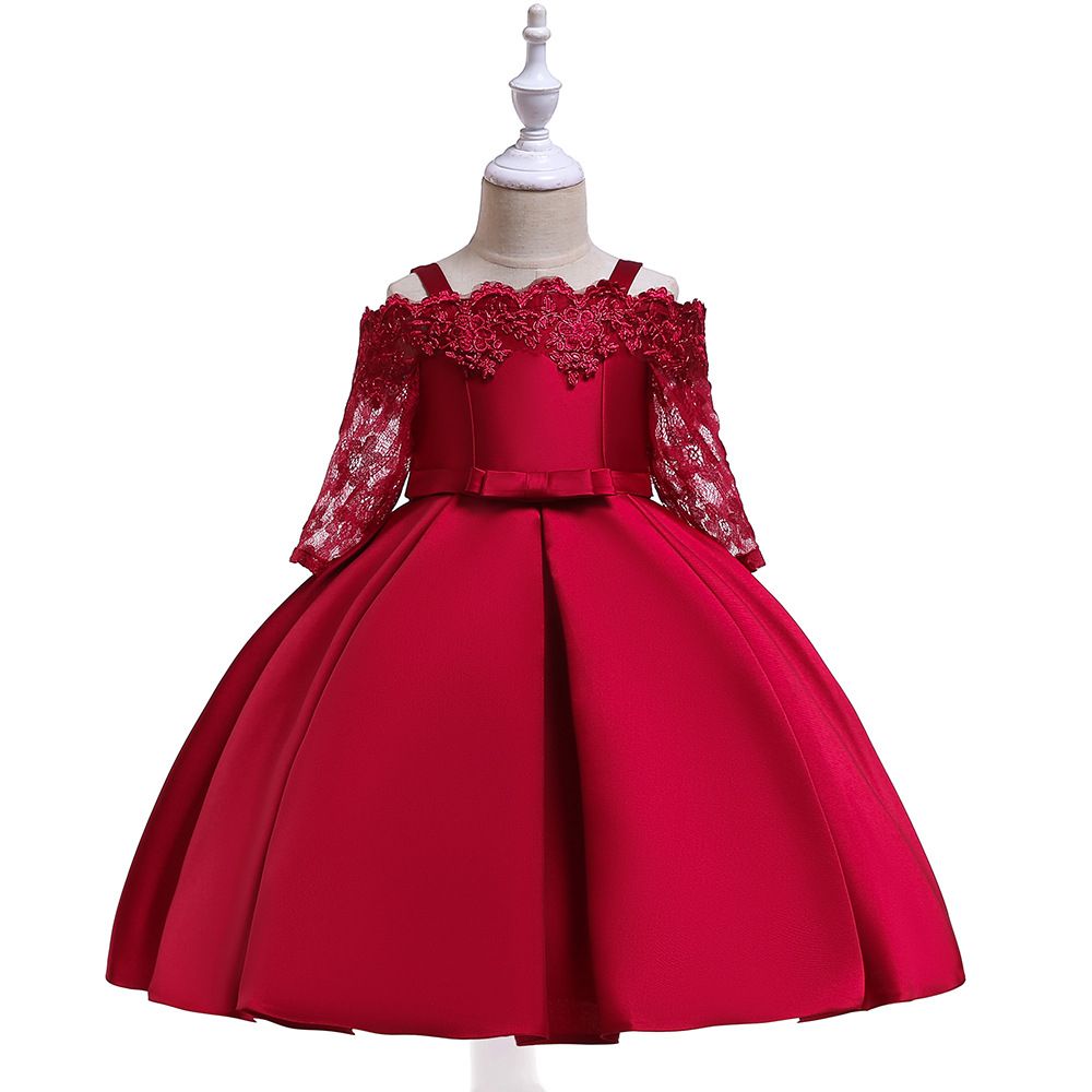 Girl Children Lace Leaky Shoulder Wedding Dinner Party Dress