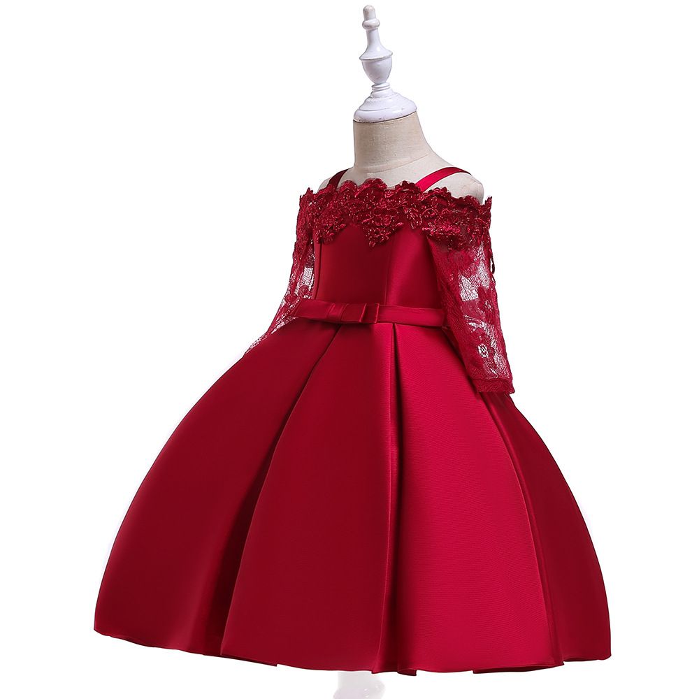 Girl Children Lace Leaky Shoulder Wedding Dinner Party Dress