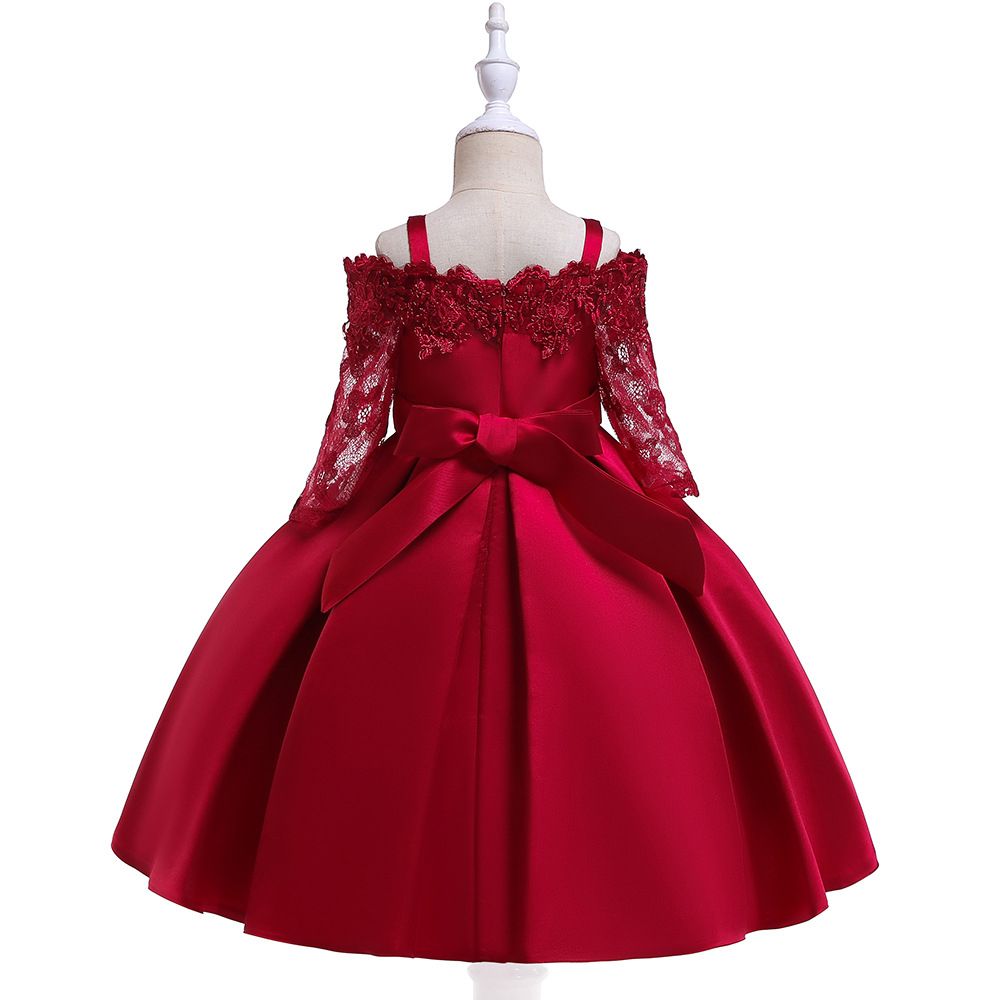 Girl Children Lace Leaky Shoulder Wedding Dinner Party Dress