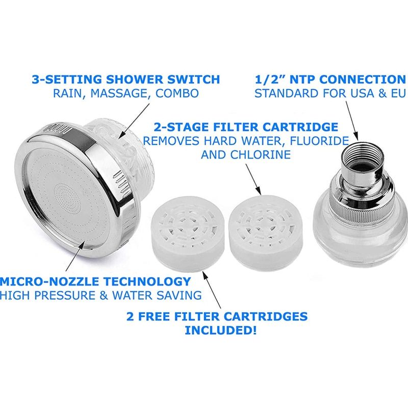 High Pressure Water Softener Shower Head Hard Water Filter Chlorine Fluoride Filter Filtered Shower Head Water Saving
