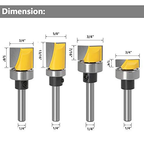 Yakamoz 4Pcs 14 Inch Shank Hinge Mortising Flush Trim Templa