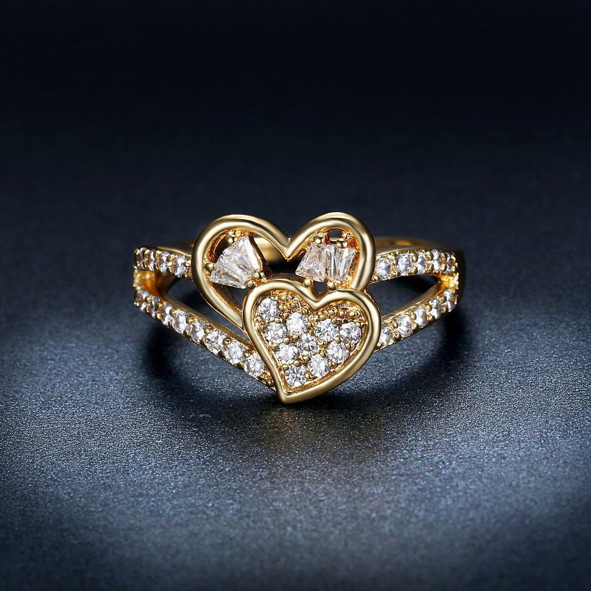 Heart Gold Diamond Wedding Ring For Women +ring Box