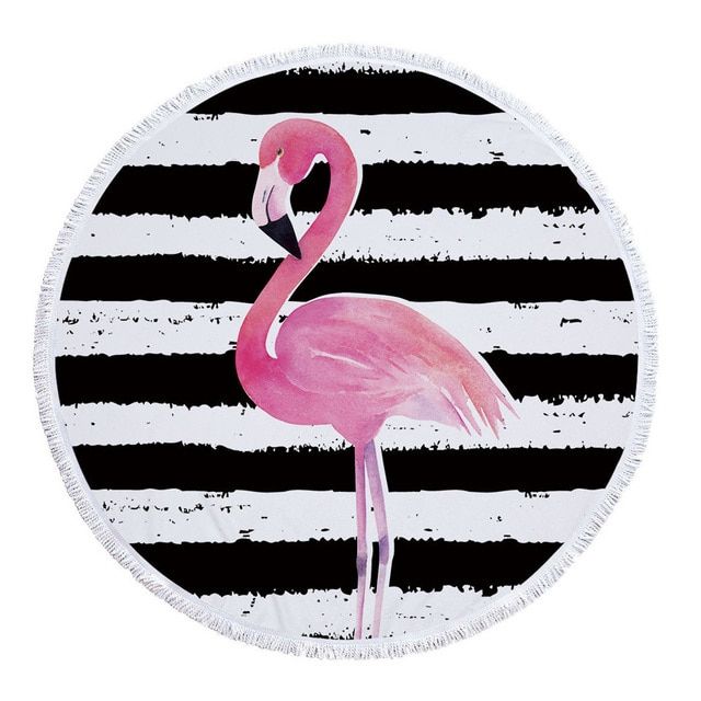 Beach Towel With Tassel Floral Flamingo Gift