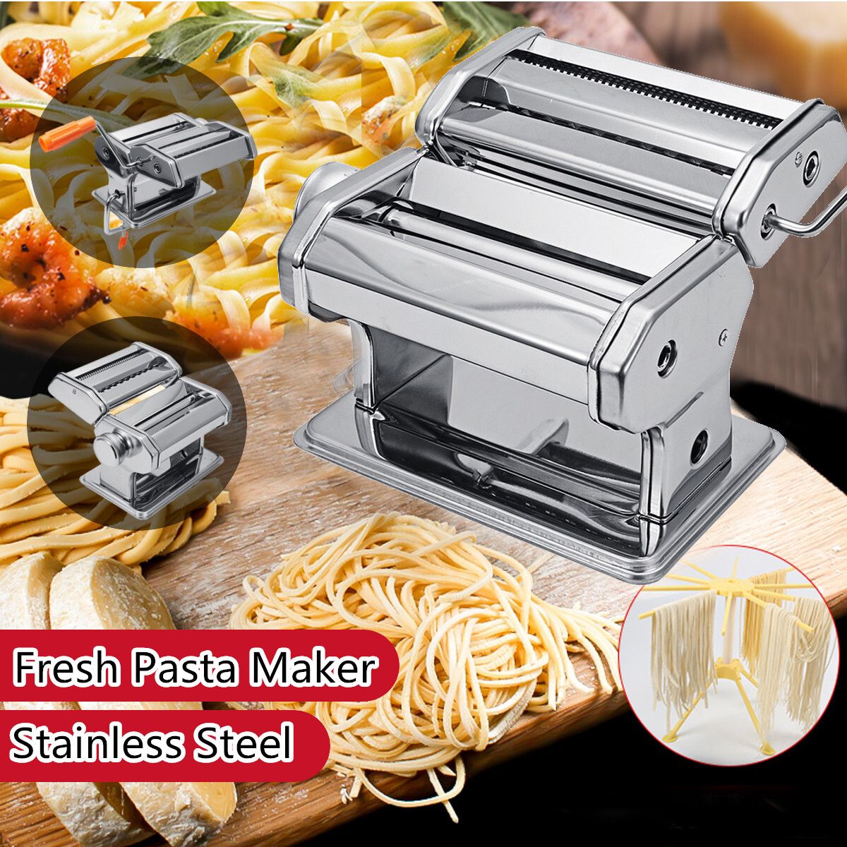 Hand Crank Stainless Steel Fresh Pasta Maker Roller Machine For Spaghetti Noodle