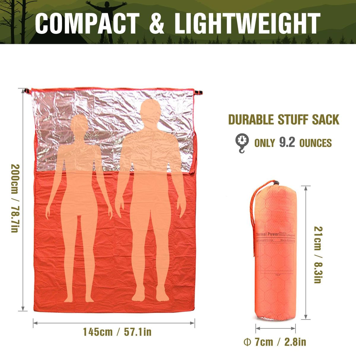 2 Person Emergency Sleeping Bag Lightweight Waterproof Thermal Emergency Blanket Survival Gear for Outdoor Adventure Camping Hiking Backpacking