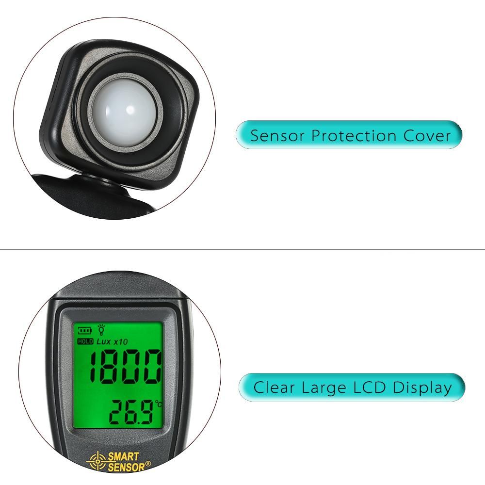SMART SENSOR Mini Digital Lux Meter LCD Display Handheld Illuminometer Luminometer Photometer Luxmeter Light Meter 0-200000 Lux