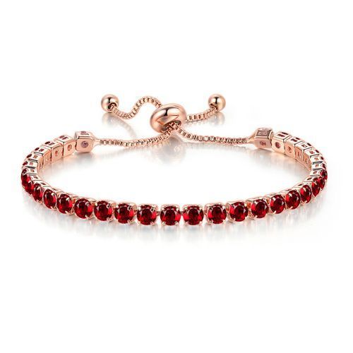 Round Zircon Single Row Adjustable Red Crystal Female Rose Gold Bracelet