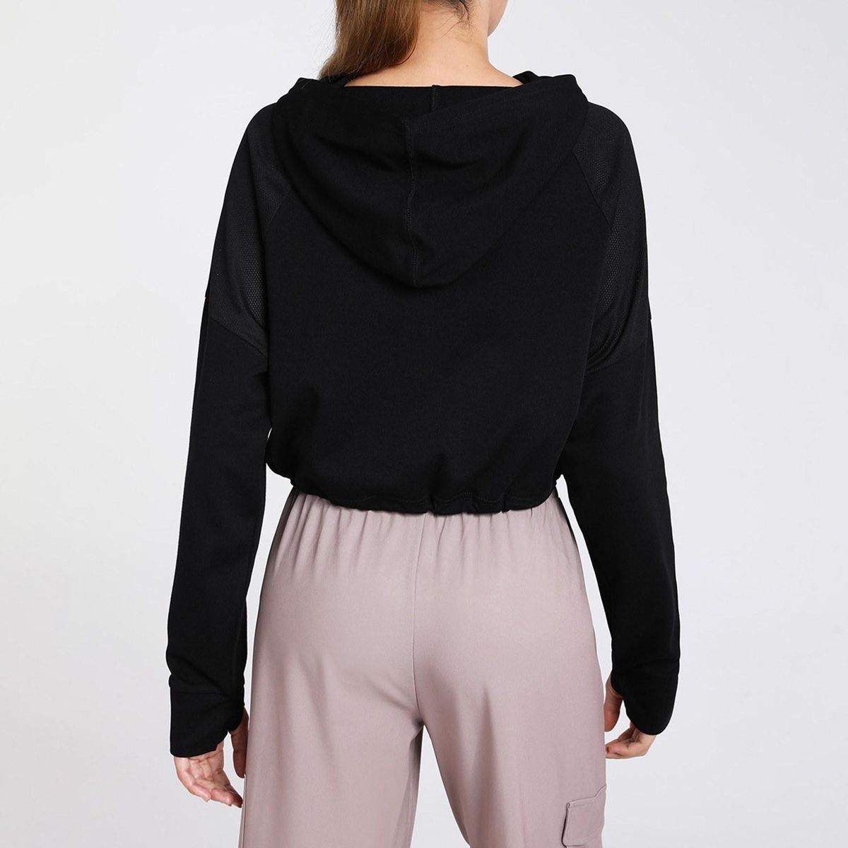 Women's Hoodie Crop Tops with Thumb Holes Drawstring Long Sleeve Sweatshirt Pullover for Sports Casual Tops Autumn