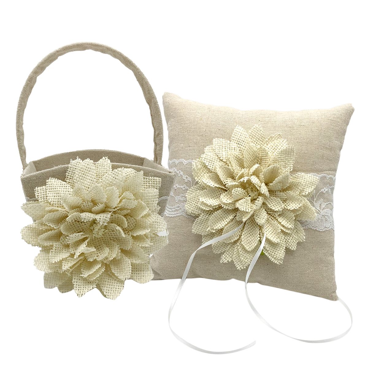 Flower Basket+Wedding Ring Bearer Pillow Big Flower Lace