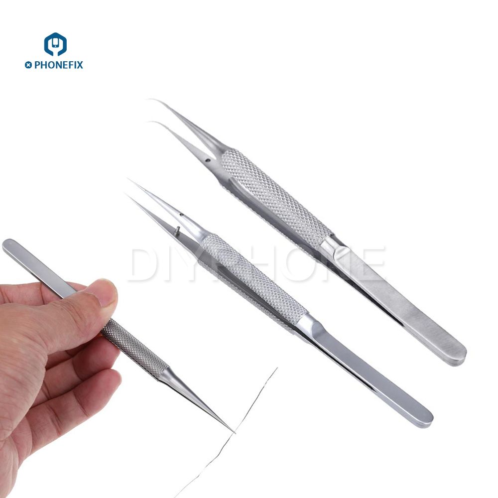 Precision Titanium Alloy Tweezers Stainless Steel Straight Curved Tweezers PCB Soldering Phone Fingerprint Repair-2 Kinds Steel