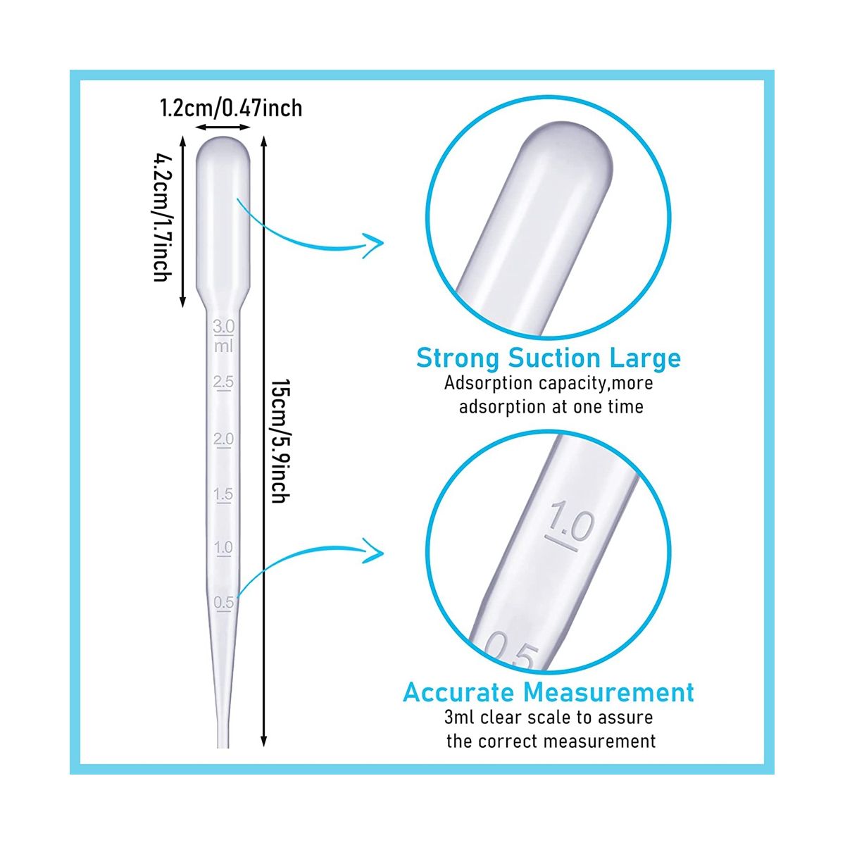 100Pcs 3 Ml Plastic Transfer Pipettes Disposable Calibrated Dropper Pipettes Dropper 6 Inch Droppers for Essential