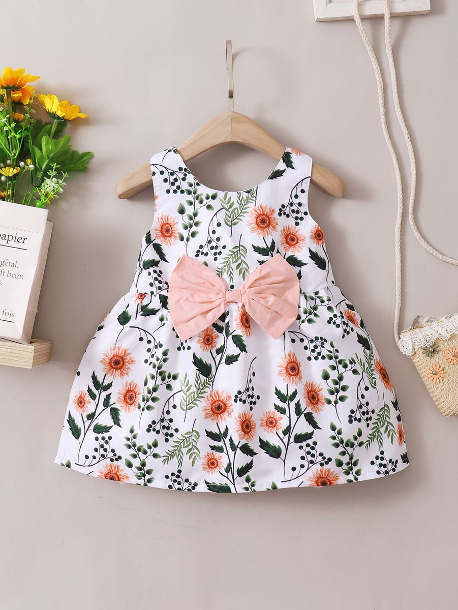 Baby Girls Cute Fresh Style Floral Bow Design Summer Dress