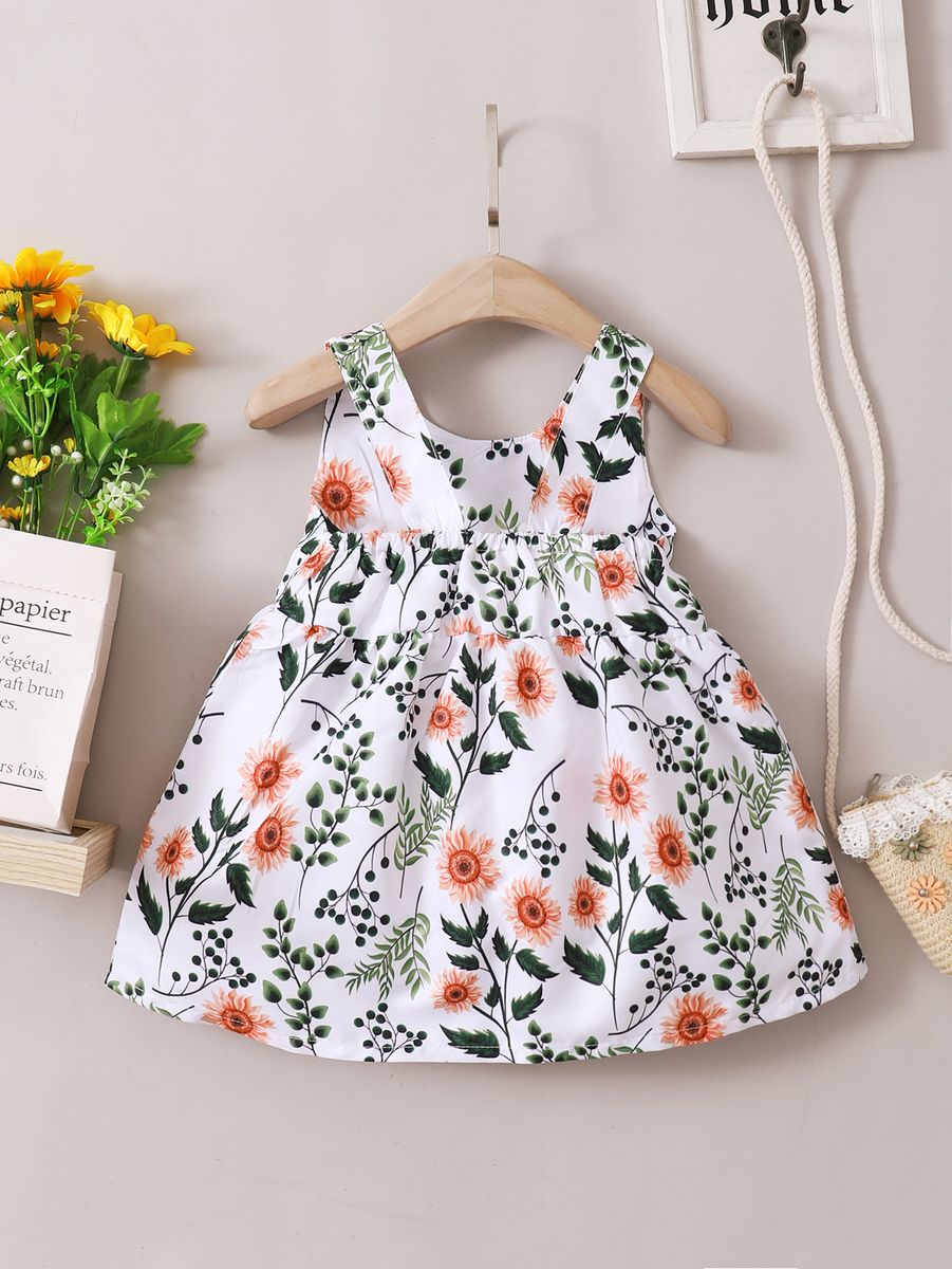 Baby Girls Cute Fresh Style Floral Bow Design Summer Dress