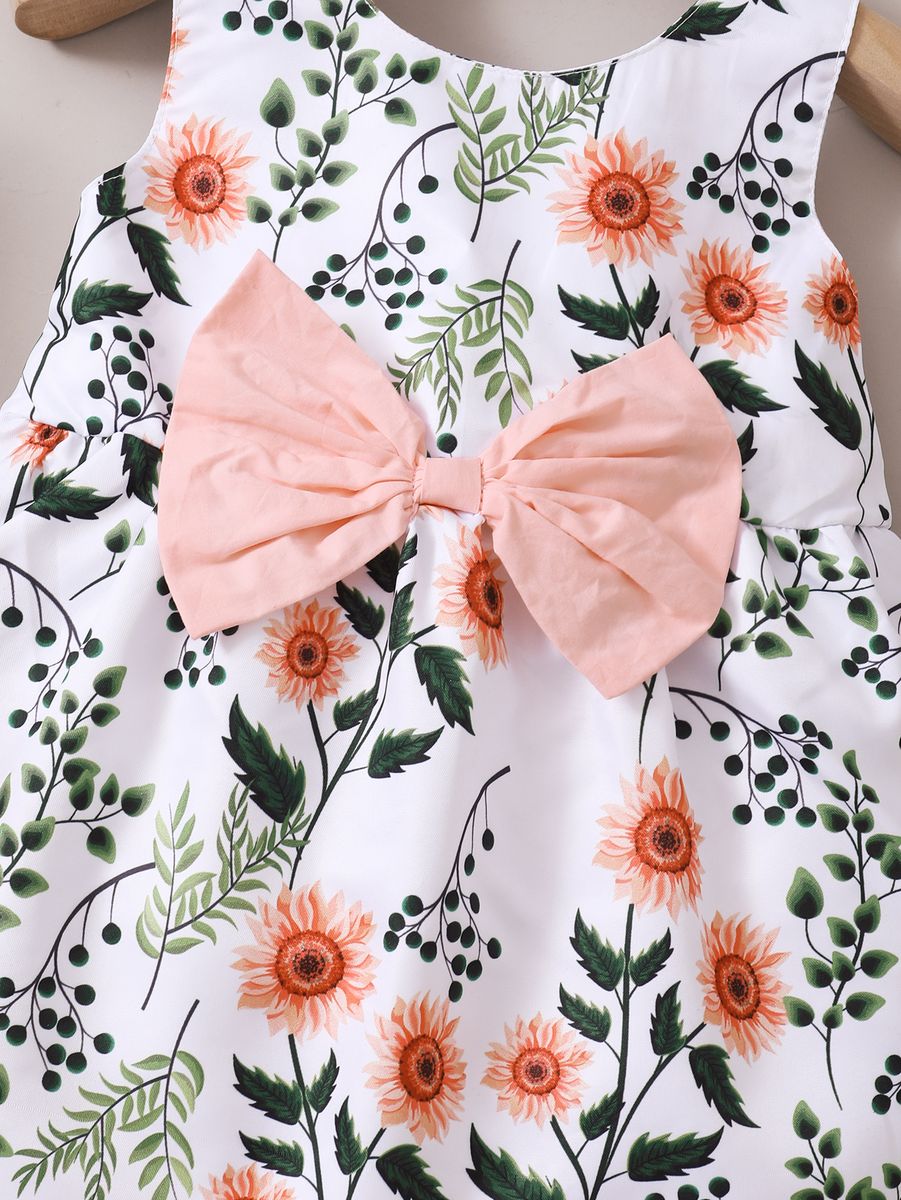 Baby Girls Cute Fresh Style Floral Bow Design Summer Dress
