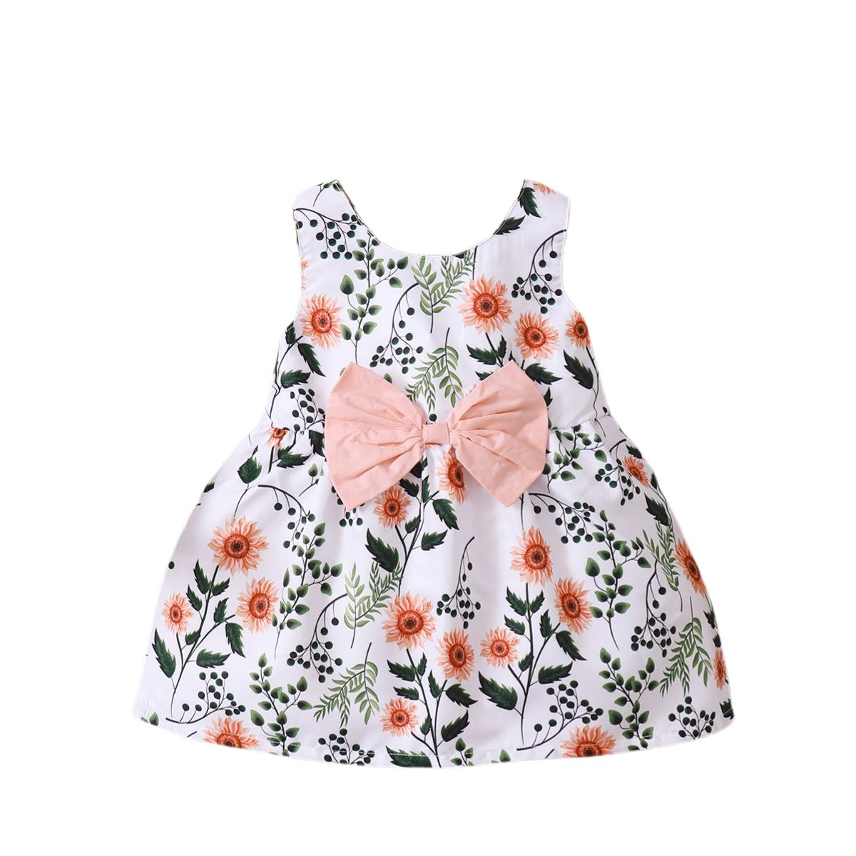 Baby Girls Cute Fresh Style Floral Bow Design Summer Dress