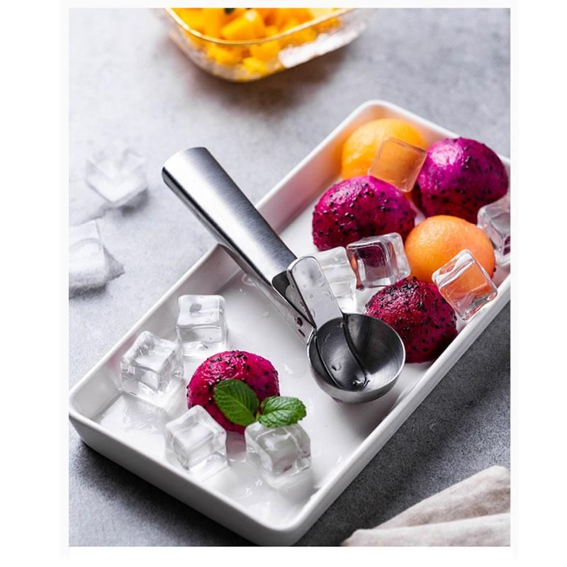 2Pcs Stainless Steel Ice Cream Scoop Ice Ball Maker Freeze Yogurt Meat Balls Cream Spoon Watermelon Spoon Kitchen Tool