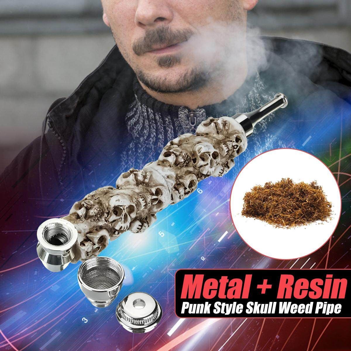 Pipe Metal Resin Herb Pipe Skull Shape Gift Free Silver Screen