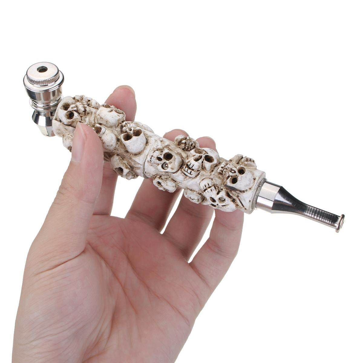 Pipe Metal Resin Herb Pipe Skull Shape Gift Free Silver Screen